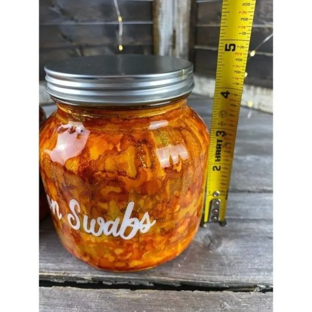 Bathroom Storage Organization Labeled Jars Resin Orange Yellow Marbled